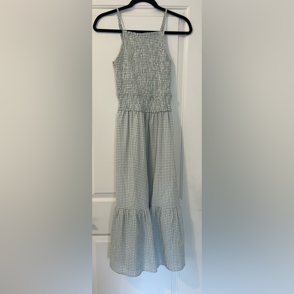 Sage Green Gingham Smocked Dress